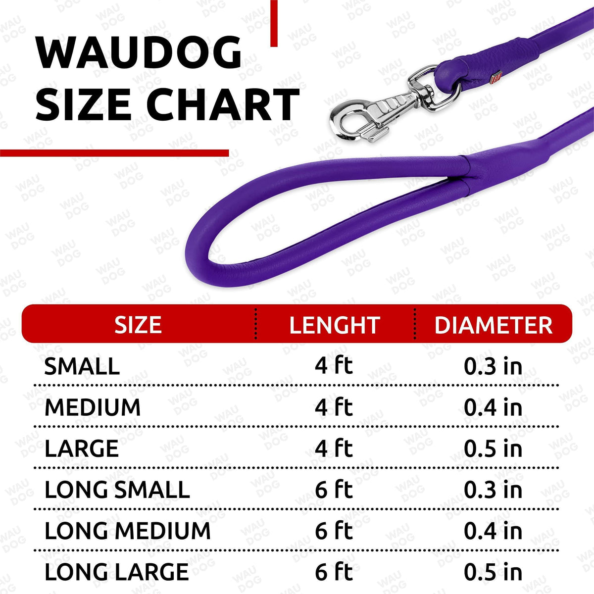 Rolled Leather Dog Leash 4 ft x 0.3 in All Sizes Purple