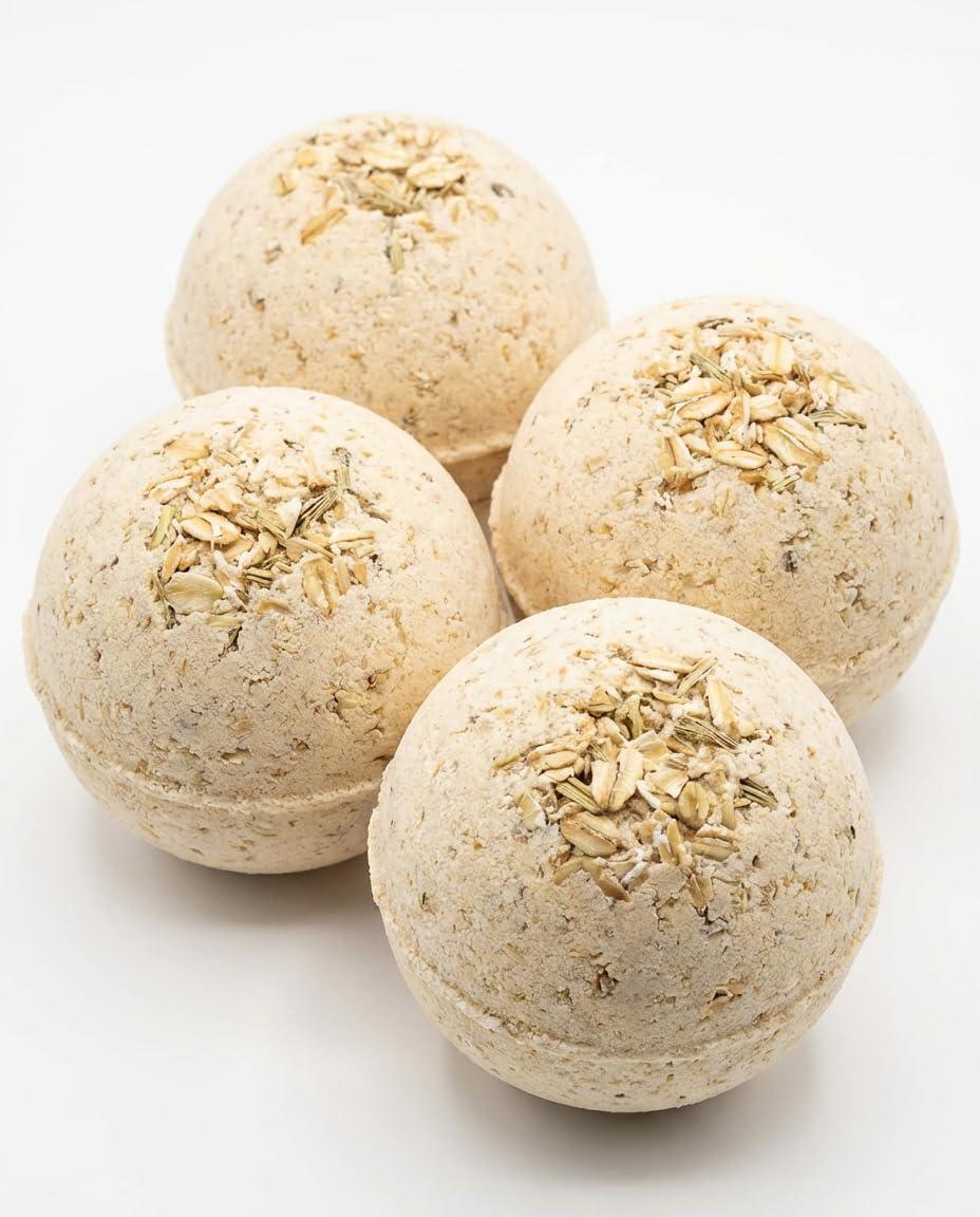 Bath Bombs Gift Set 4 Pack Oatmeal Large 8 oz Fizzy Moisturizing Spa Bath Bombs Relaxing Aromas Gift Ready