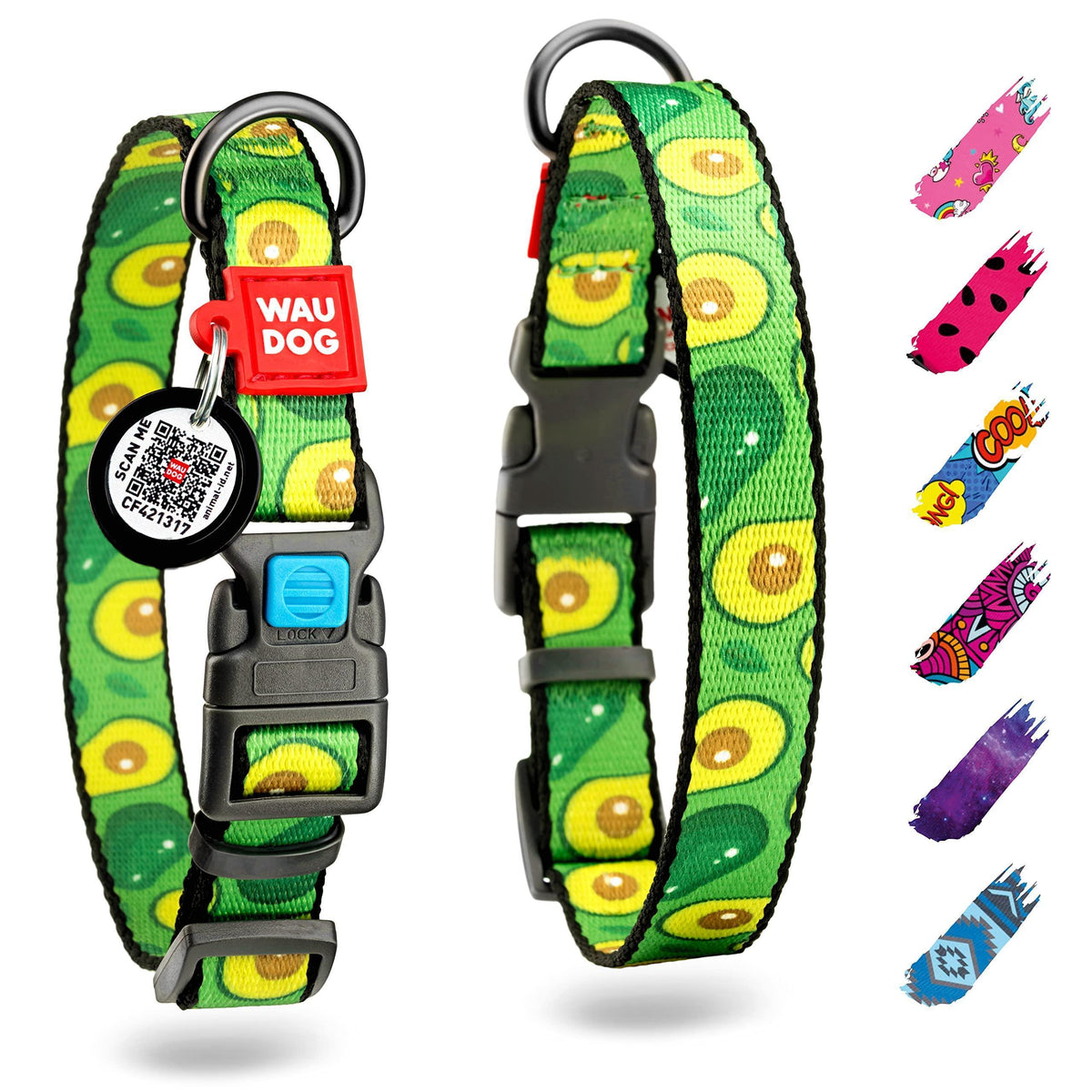 Nylon Dog Collar Adjustable All Sizes Breakaway Plastic Buckle & QR Tag Avocado