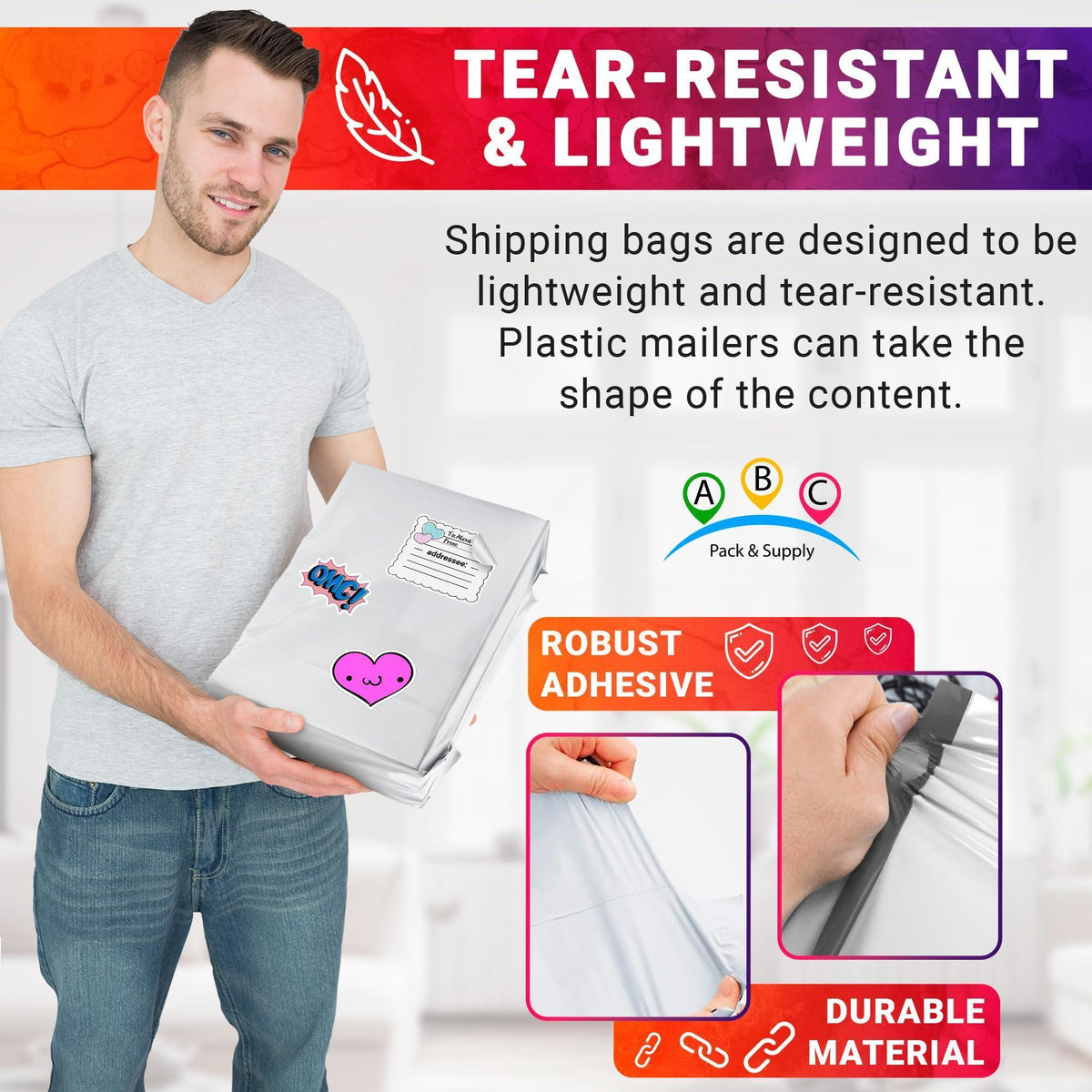 White Gusseted Poly Mailers 24 x 21 x 6 Inch Pack of 25 Poly Shipping Envelopes for Clothing 2.5 Mil. Plastic Shipping Bags Self Seal. Mailing Packages