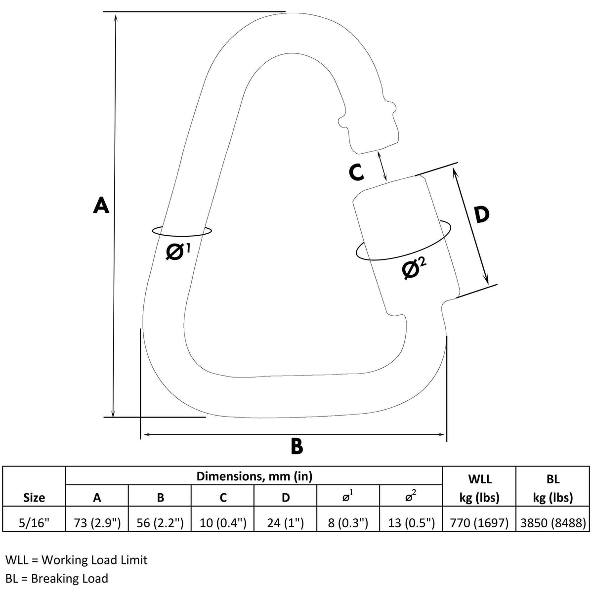 Set of 5 Carabiners for Ninja Slackline. Triangle Shaped Quick Links for Ninja Slackline. Large 5 16  (M8 80mm)