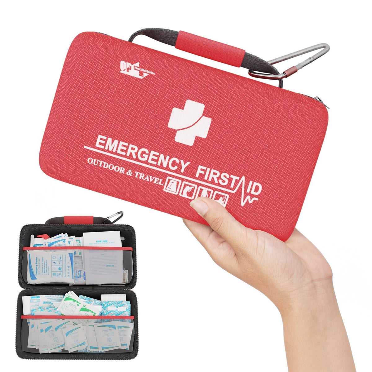Small First Aid Kit for Car Office 121 Pieces Sturdy Red EVA Travel First Aid Kit with Zip Carabiner Waterproof Basic First Aid Kit for Home Portable Mini Emergency First Aid Kit Travel