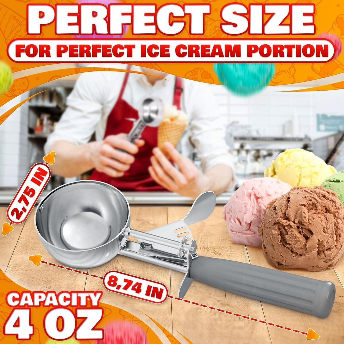4 oz Ice Cream Scoop with Trigger Release #8 – Stainless Steel Versatile Tool for Baking Cookies and Desserts  Durable Easy to Clean Dishwasher Safe Ergonomic Design for Precise Culinary Portions