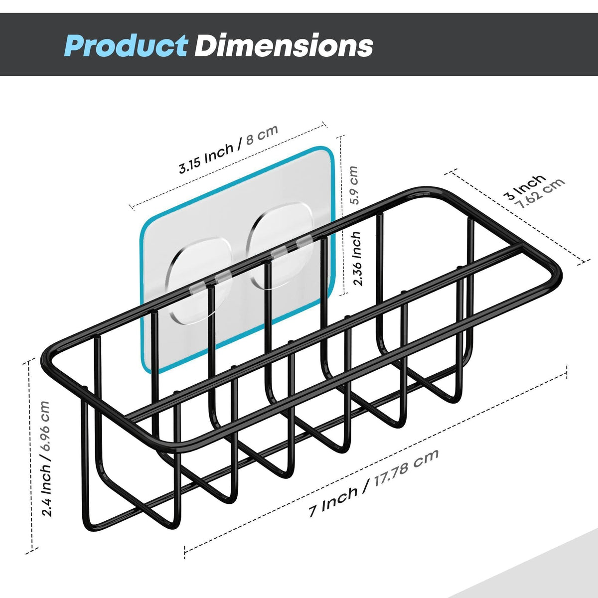 Adhesive Kitchen Sink Sponge Holder   Dish Cloth Hanger   Soap Holder 2 in 1 Kitchen Sink Caddy 304 Stainless Steel Rust Proof Water Proof No Drilling (Black)