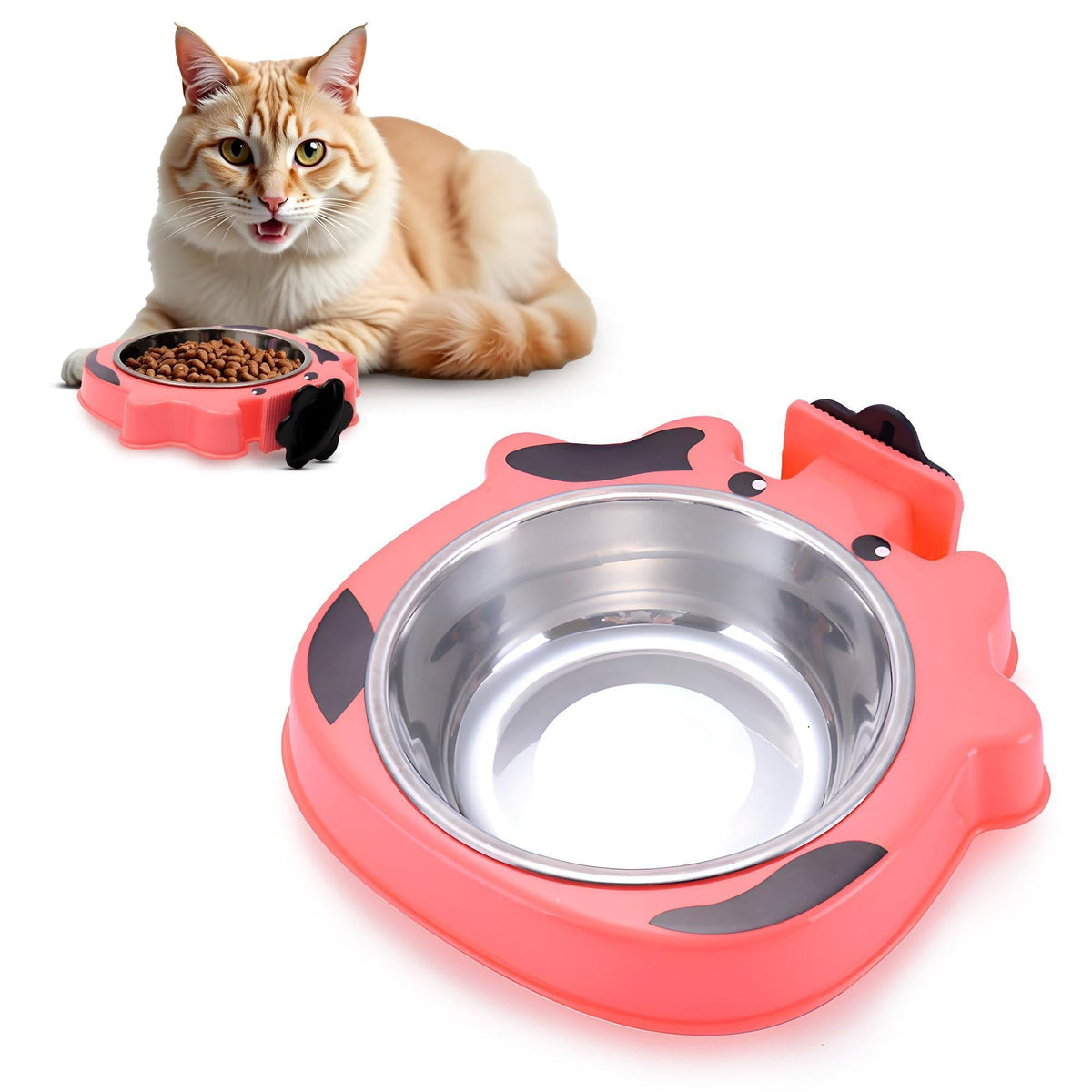 Crate Water Bowl for Dogs & Cats No-Spill Stainless Steel 7.5x7.4x1.7 in Pink