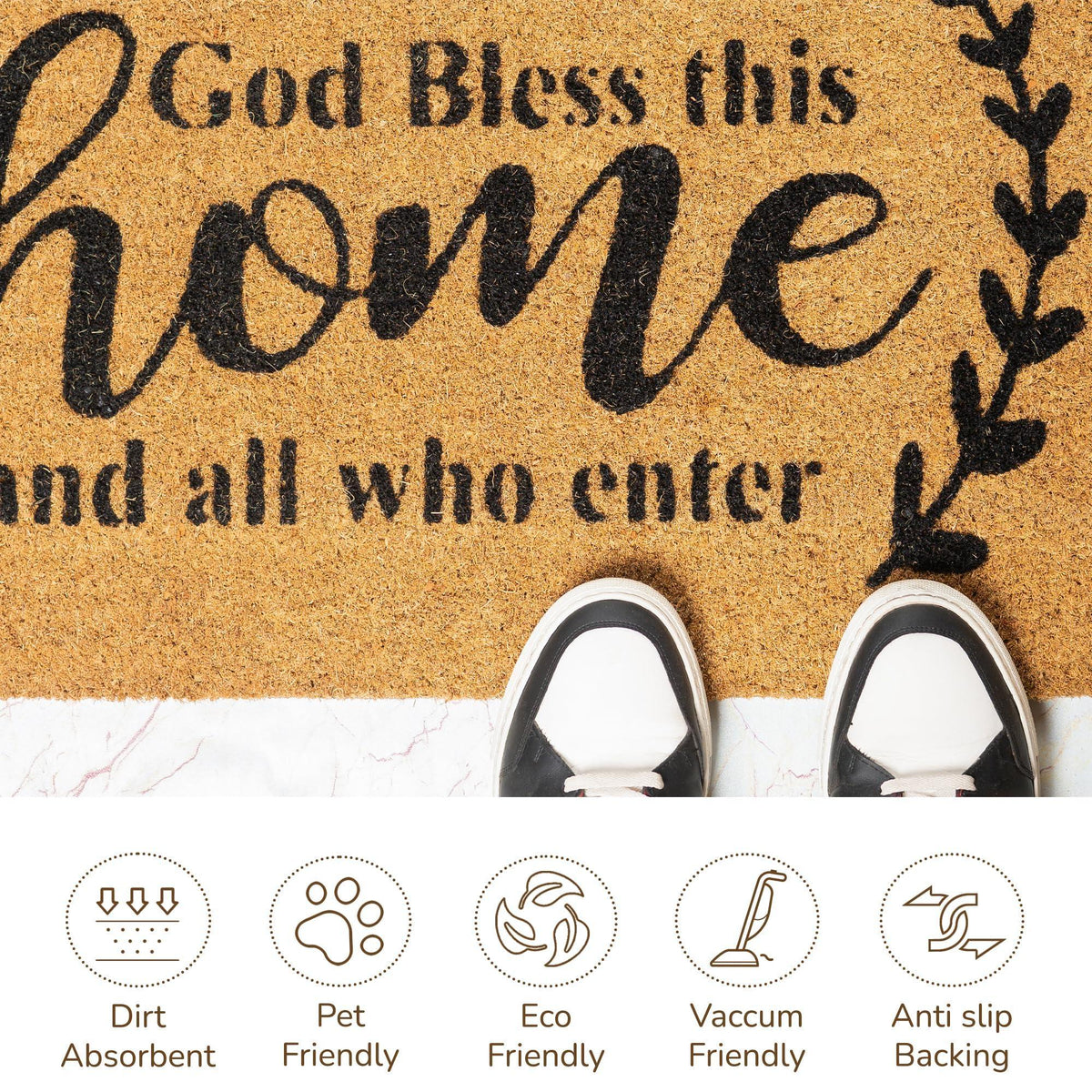 Welcome Doormats 30x17 inch Natural Coco Coir Mats with Non Slip PVC Backing
