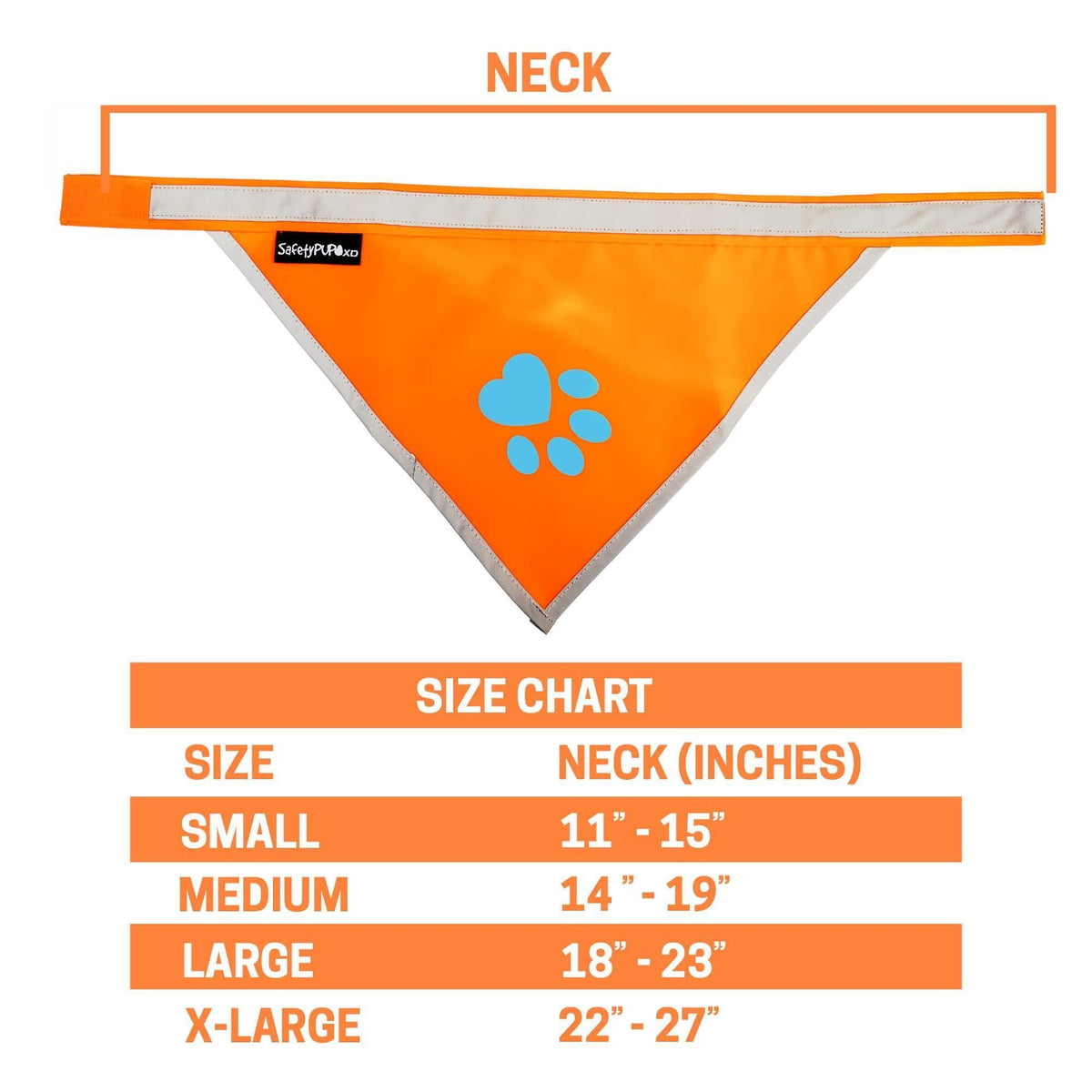 Reflective Dog Bandana Hi-Vis M Size 19 in Chest x 19 in Neck Orange