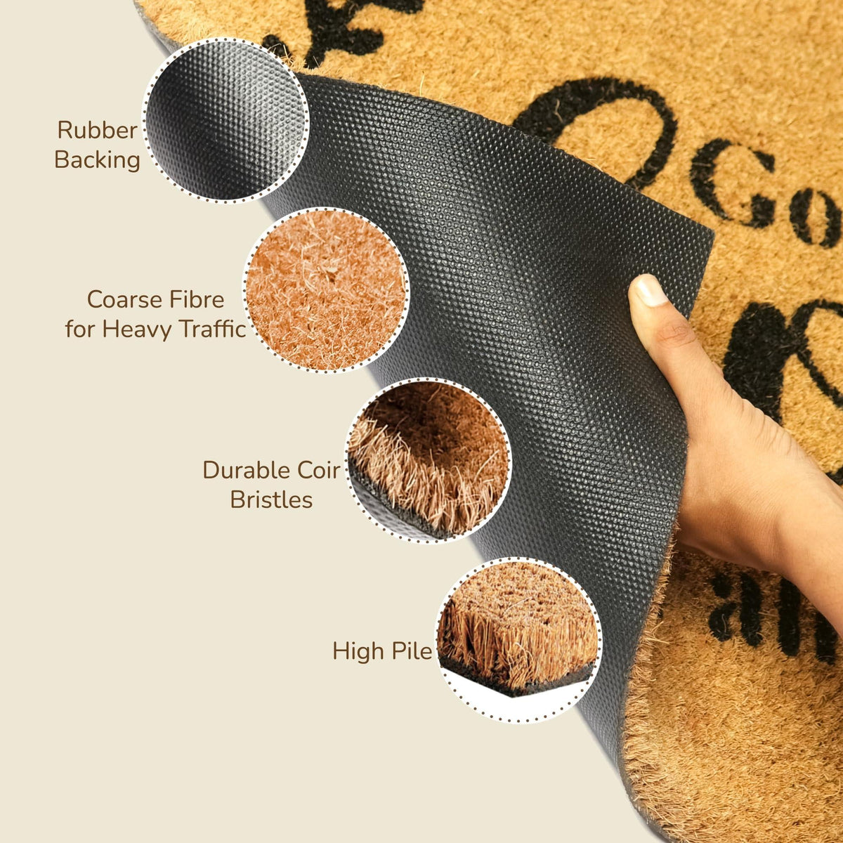 Welcome Doormats 30x17 inch Natural Coco Coir Mats with Non Slip PVC Backing