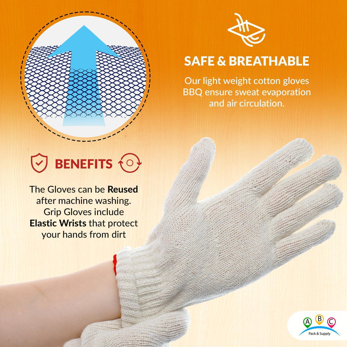 Beige Work Cotton Gloves for Men Women 9.5 Inch Pack of 24 (12 Pairs) String Knit Work Gloves with Red Line Elastic Knit Wrist Washable Cotton Polyester Gardening Gifts