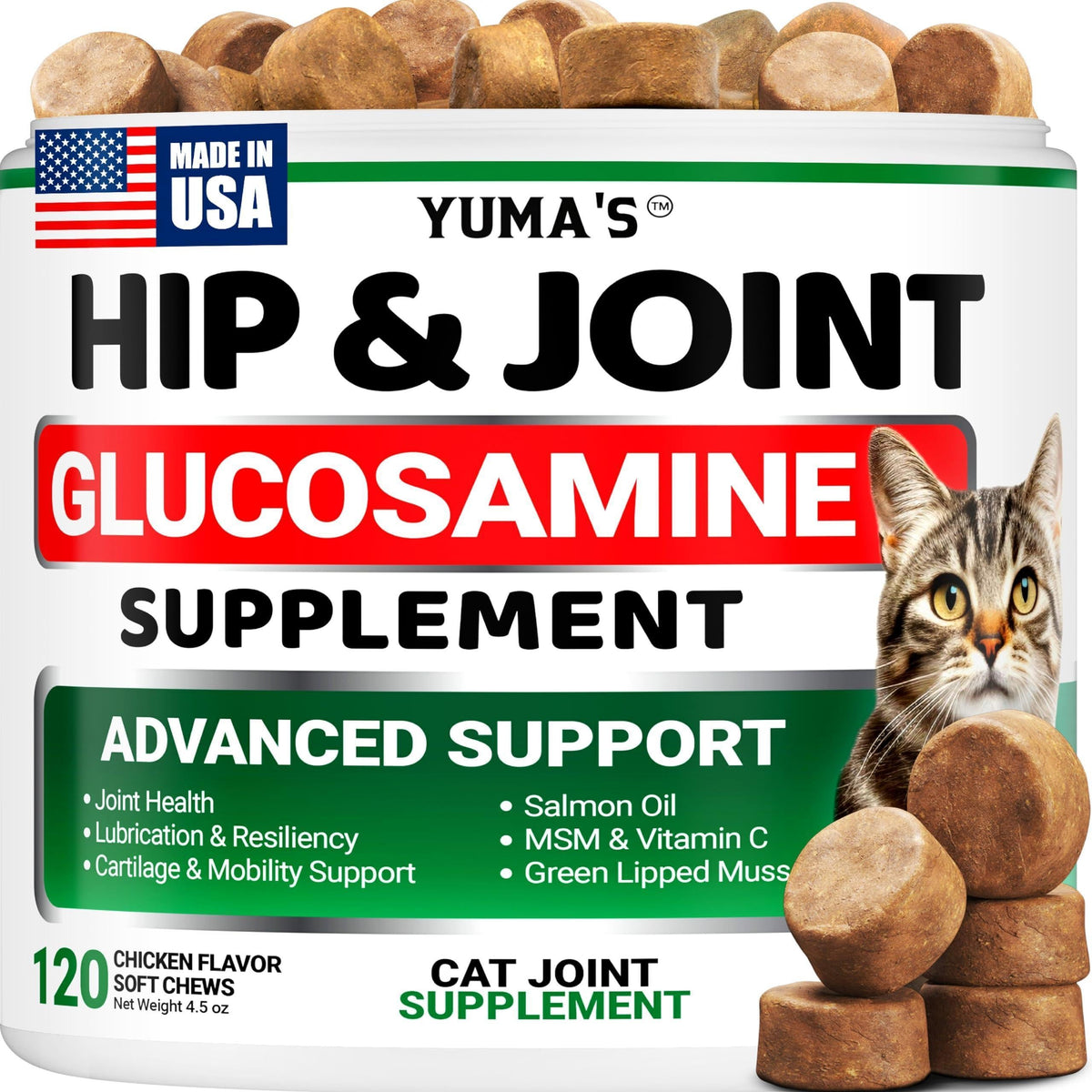 Hip & Joint Supplement for Cats Glucosamine 120 Soft Chews