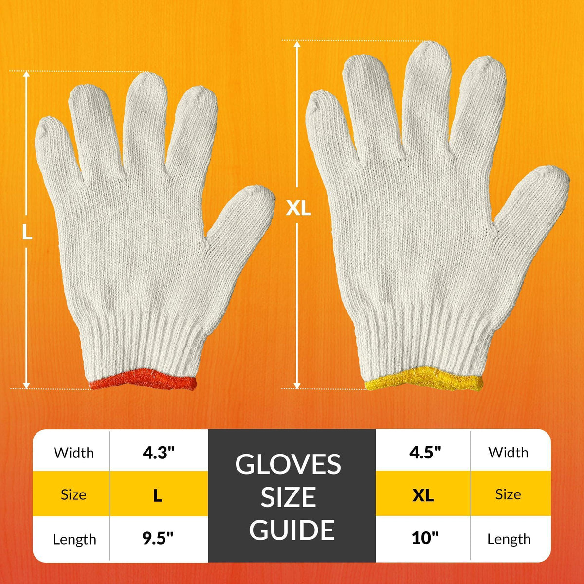 Beige Work Cotton Gloves for Men Women 9.5 Inch Pack of 24 (12 Pairs) String Knit Work Gloves with Red Line Elastic Knit Wrist Washable Cotton Polyester Gardening Gifts