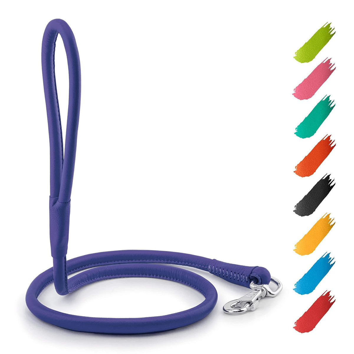 Rolled Leather Dog Leash 4 ft x 0.3 in All Sizes Purple