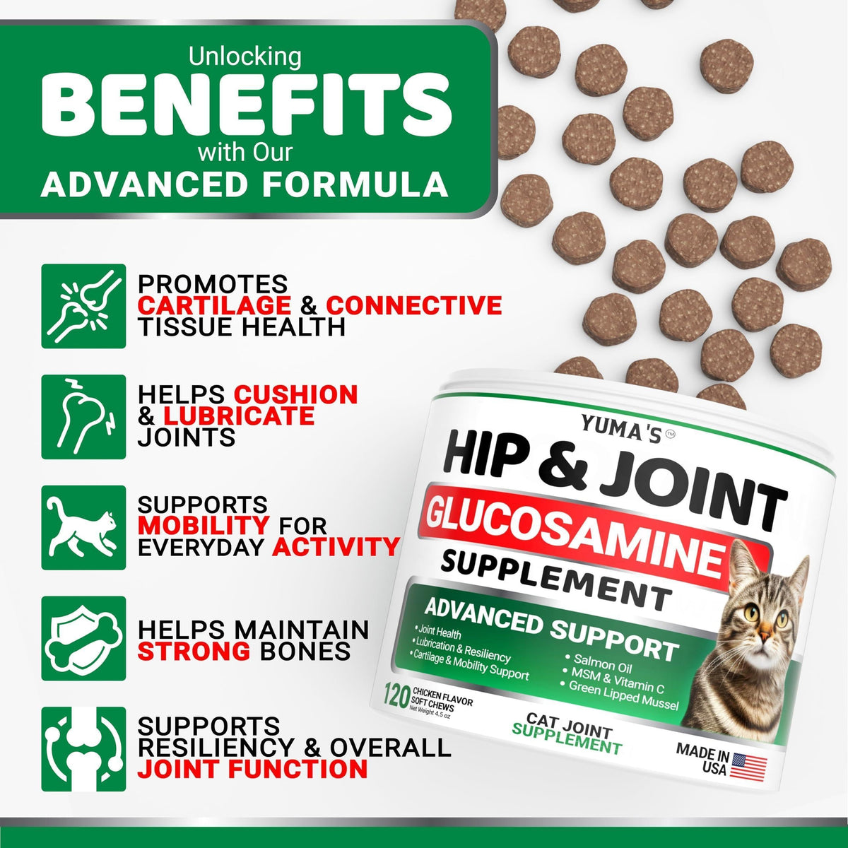 Hip & Joint Supplement for Cats Glucosamine 120 Soft Chews
