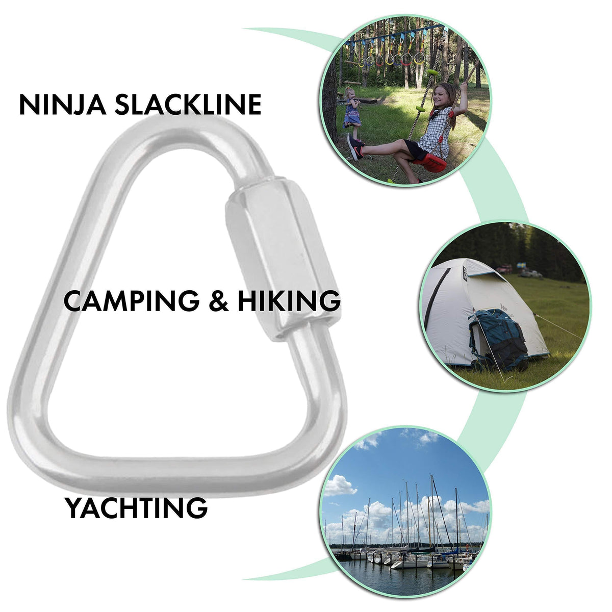 Set of 5 Carabiners for Ninja Slackline. Triangle Shaped Quick Links for Ninja Slackline. Large 5 16  (M8 80mm)