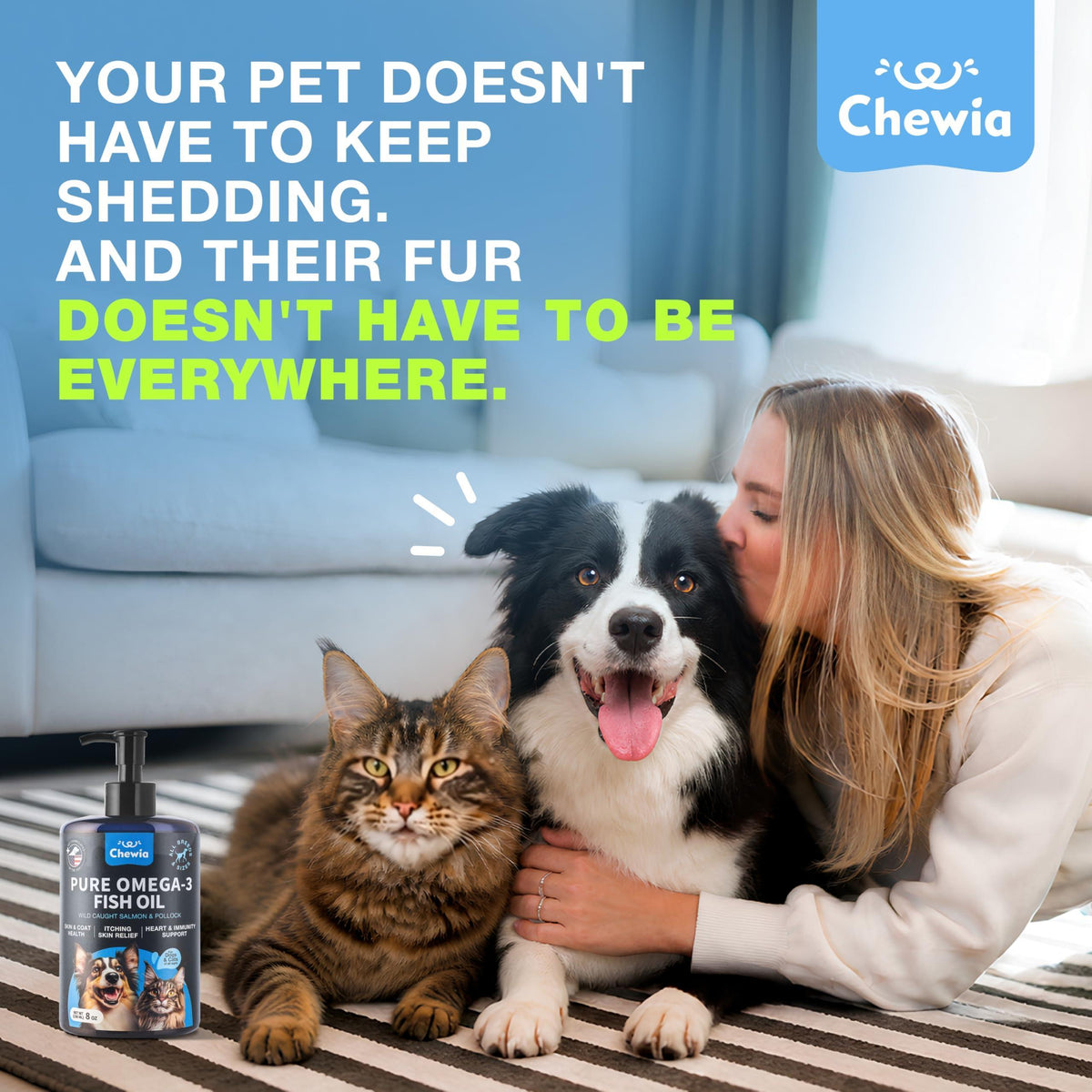 Omega 3 Fish Oil for Dogs and Cats  Healthy Skin and Coat Support Supplement  Omega 3 6 9 EPA DHA Fatty Acids  Itchy Skin, Shedding, Immunity, Joint  Wild Caught Salmon and Pollock Food Topper