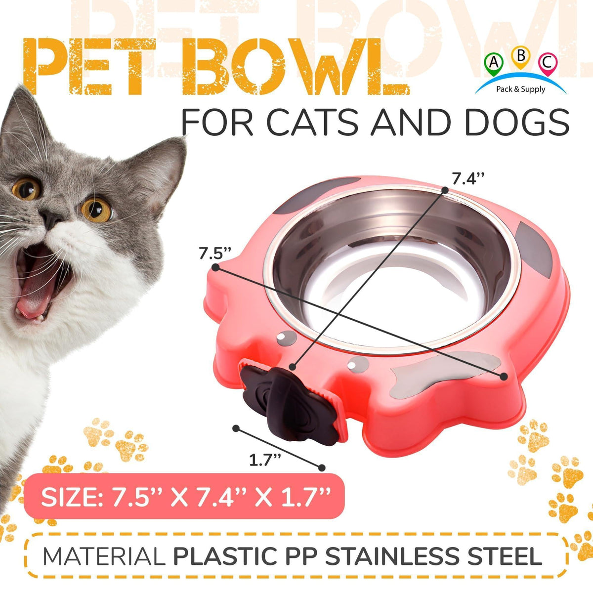 Crate Water Bowl for Dogs & Cats No-Spill Stainless Steel 7.5x7.4x1.7 in Pink