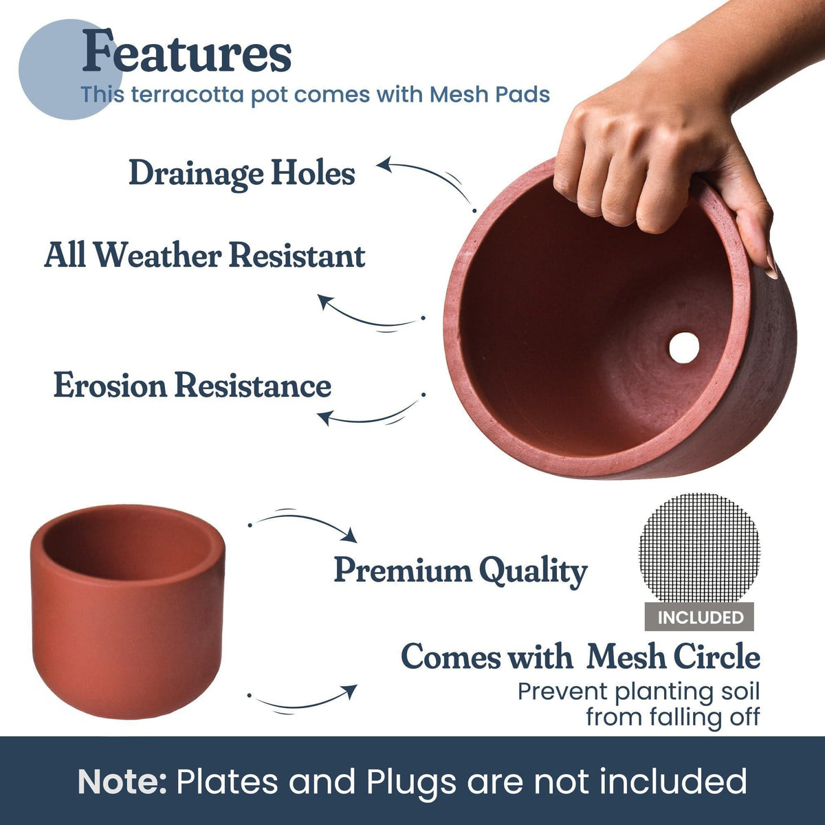 4 Inch and 6 Inch Terracotta Pot Set of 2 Ceramic Planter Clay Pots for Indoor Plants Succulent Planter with Drainage Hole and Mesh Net DIY Craft Garden & Home Decor