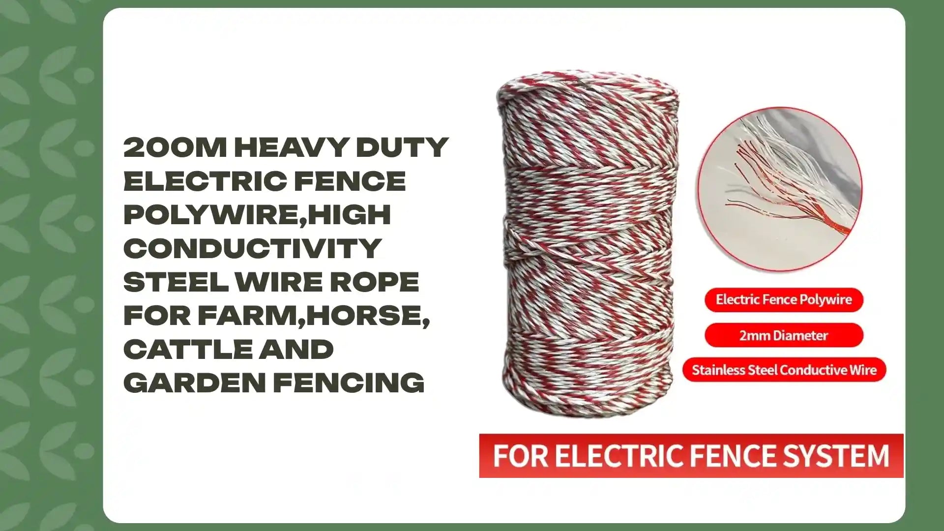 200M Heavy Duty Electric Fence Polywire,High Conductivity Steel Wire Rope for Farm,Horse, Cattle and Garden Fencing by@Outfy