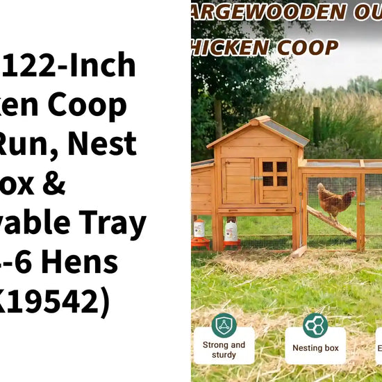 Large 122-Inch Chicken Coop With Run, Nest Box &amp; Removable Tray For 4-6 Hens (SAK19542) by@Outfy