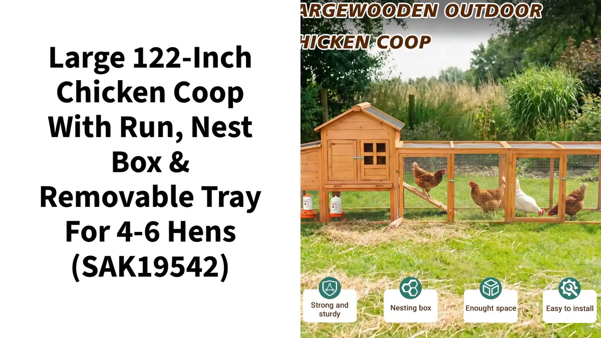 Large 122-Inch Chicken Coop With Run, Nest Box &amp; Removable Tray For 4-6 Hens (SAK19542) by@Outfy