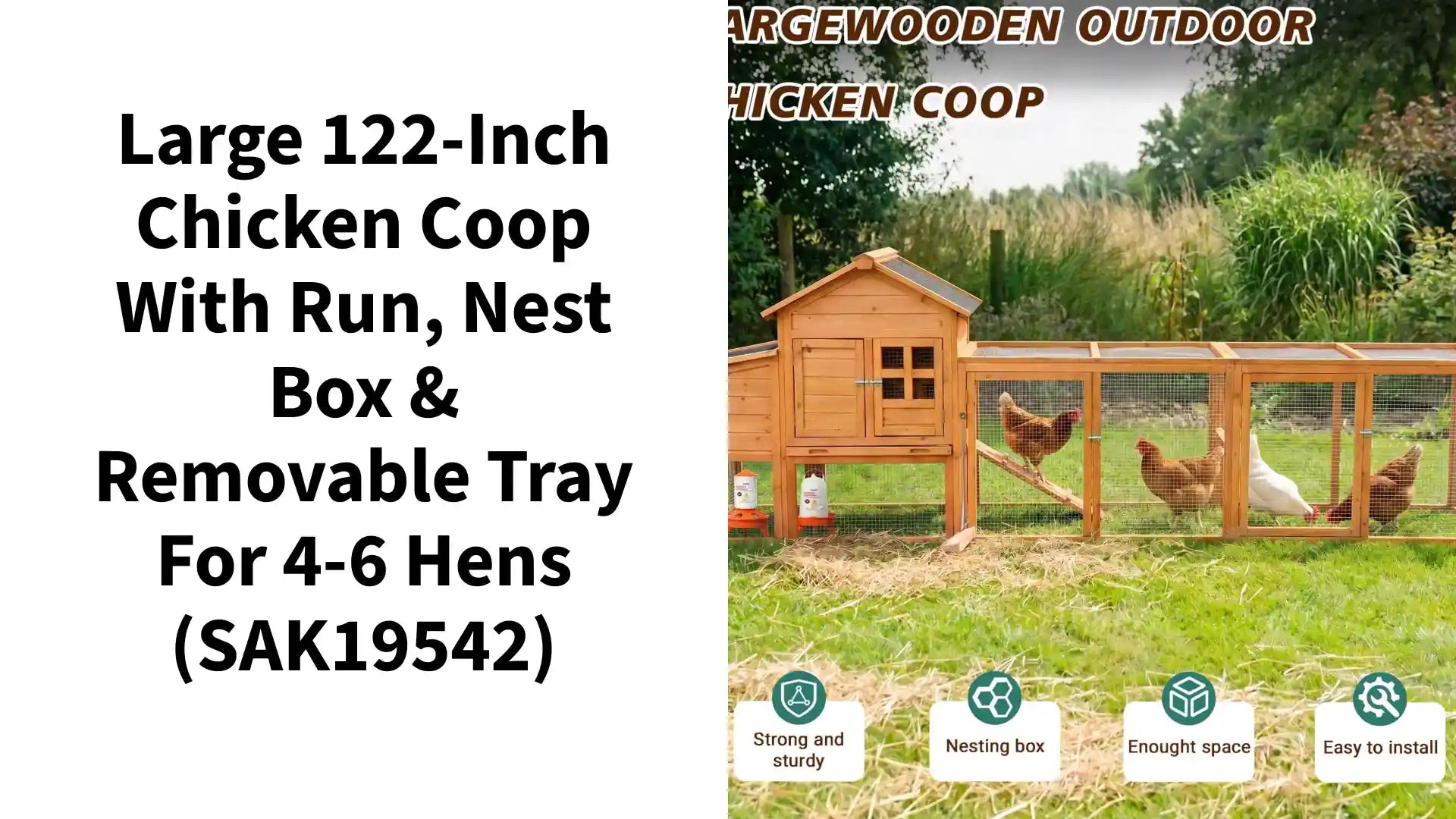 Large 122-Inch Chicken Coop With Run, Nest Box & Removable Tray For 4-6 Hens (SAK19542) by@Outfy