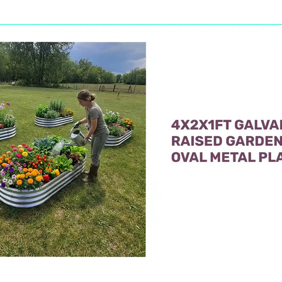 4x2x1FT Galvanized Raised Garden Bed Kit Oval Metal Planter Box by@Outfy