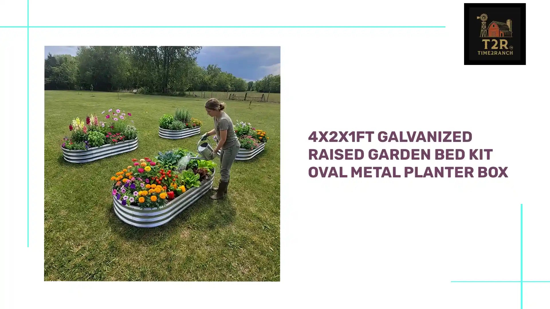 4x2x1FT Galvanized Raised Garden Bed Kit Oval Metal Planter Box by@Outfy