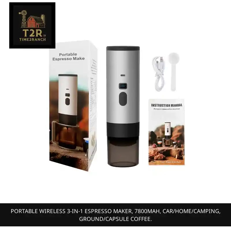 Portable Wireless 3-in-1 Espresso Maker, 7800mAh, Car/Home/Camping, Ground/Capsule Coffee. by@Outfy