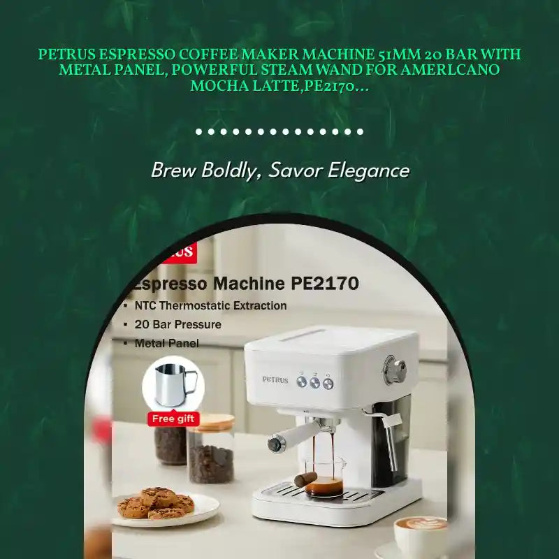 Petrus Espresso Coffee Maker Machine 51MM 20 Bar with Metal Panel, Powerful Steam Wand for Amerlcano Mocha Latte,PE2170 (220V) by@Outfy