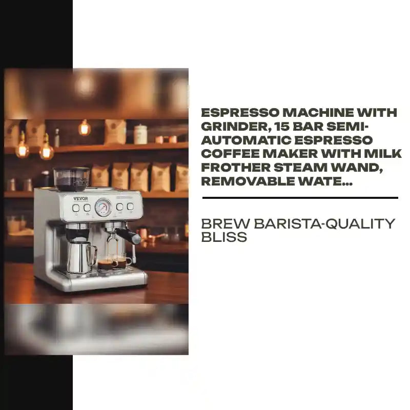 Espresso Machine with Grinder, 15 Bar Semi-Automatic Espresso Coffee Maker with Milk Frother Steam Wand, Removable Water Tank & Pressure Gauge for Cappuccino, Latte, Machiato, PID Control System by@Outfy
